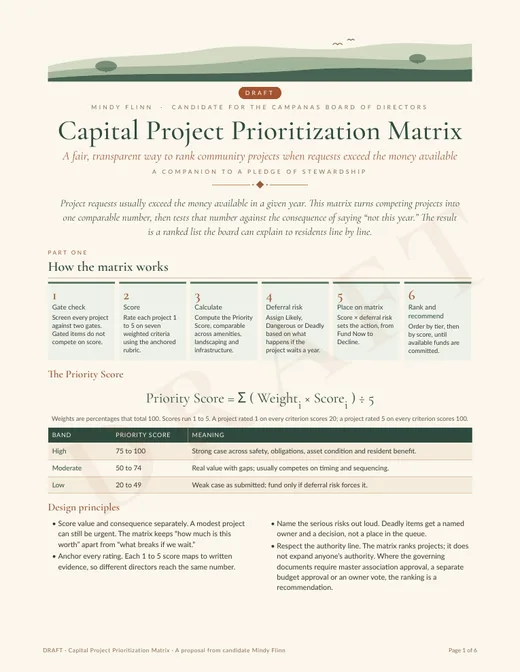 First page of Capital Project Prioritization Matrix